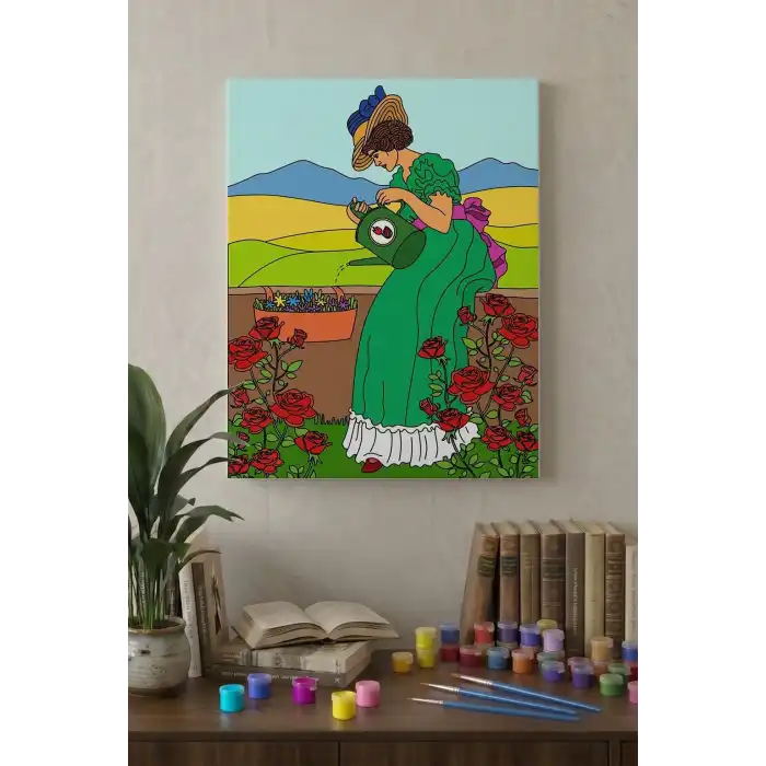 Bahçıvan Kadın Desenli Mandala Tuval Boyama Seti 40x50 cm