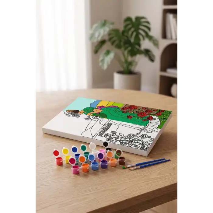 Bahçıvan Kadın Desenli Mandala Tuval Boyama Seti 40x50 cm