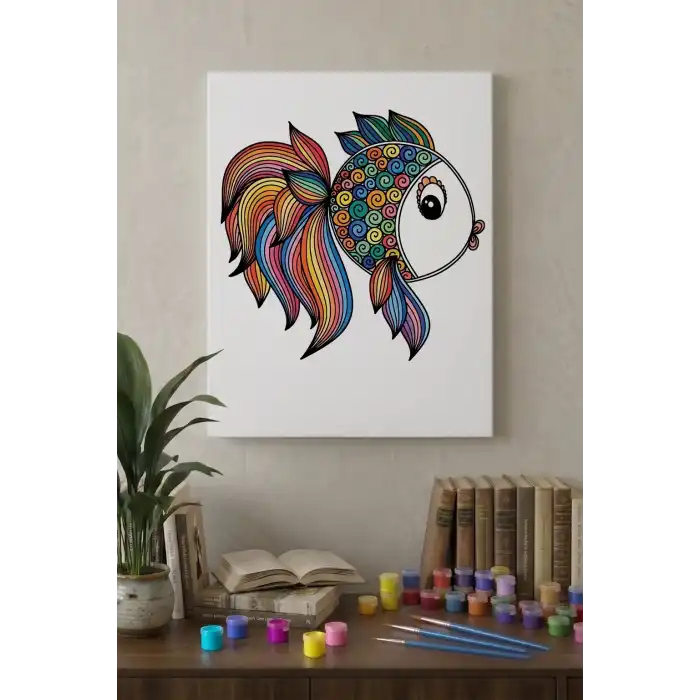 Balık Desenli Mandala Tuval Boyama Seti 40x50 cm