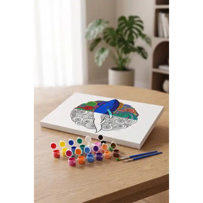 Balina Desenli Mandala Tuval Boyama Seti 40x50 cm