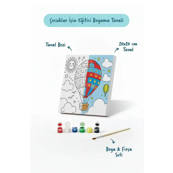 Balon Temalı Çocuk Boyama Tuvali – Şövalesiz Eğitici Boyama Seti 20x20 cm