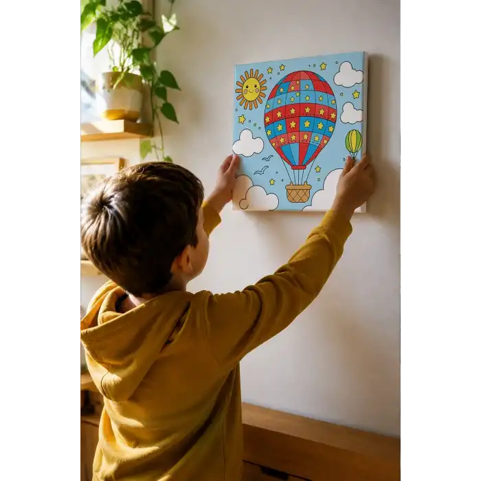 Balon Temalı Çocuk Boyama Tuvali – Şövalesiz Eğitici Boyama Seti 20x20 cm