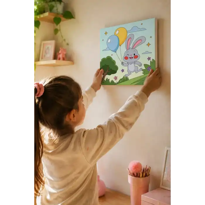 Balonlu Tavşan Boyama Tuvali – Şövalesiz Boya Seti 20x20