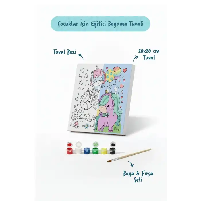 Balonlu Unicorn Boyama Tuvali – Şövalesiz Boya Seti 20x20