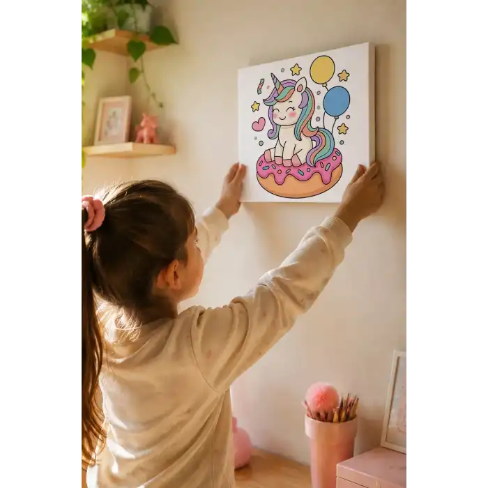 Balonlu Unicorn Boyama Tuvali – Şövalesiz Boya Seti 20x20