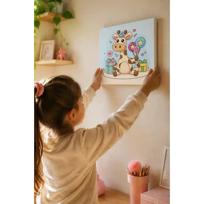 Balonlu Zürafa Boyama Tuvali – Şövalesiz Boya Seti 20x20