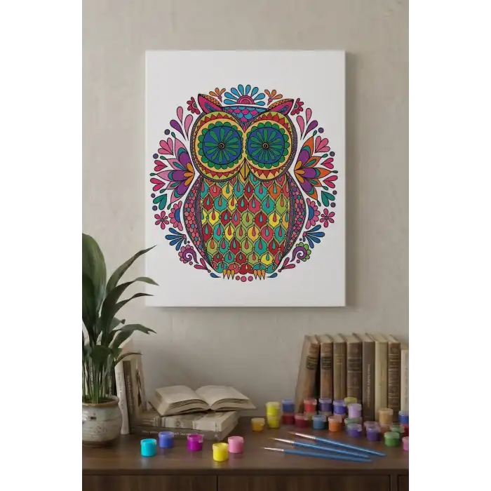 Baykuş Desenli Mandala Tuval Boyama Seti 40x50 cm