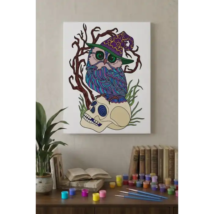 Baykuş Desenli Mandala Tuval Boyama Seti 40x50 cm