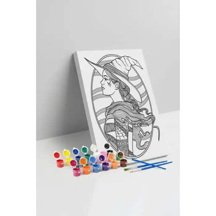 Cadı Desenli Mandala Tuval Boyama Seti 40x50 cm