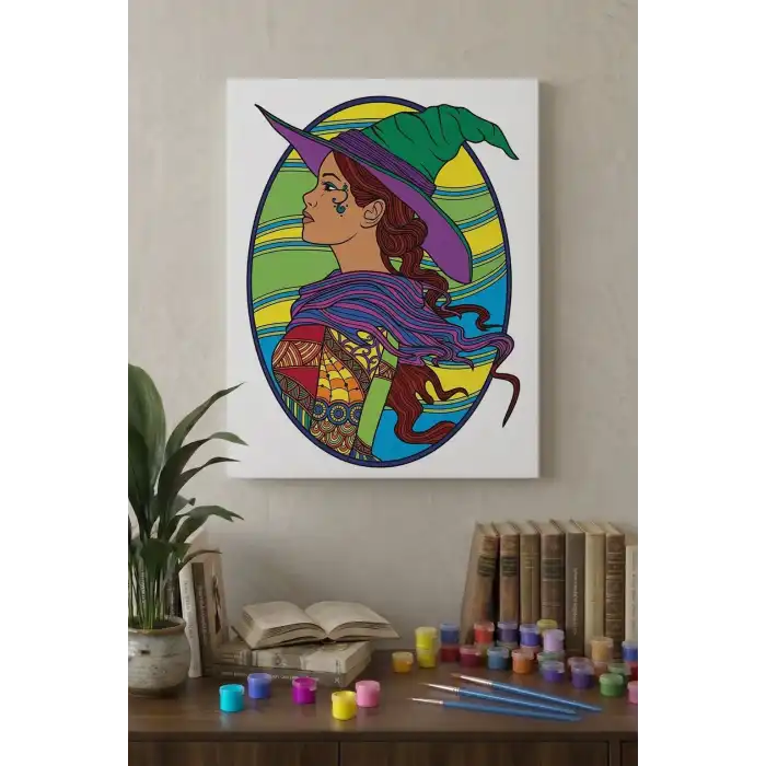 Cadı Desenli Mandala Tuval Boyama Seti 40x50 cm