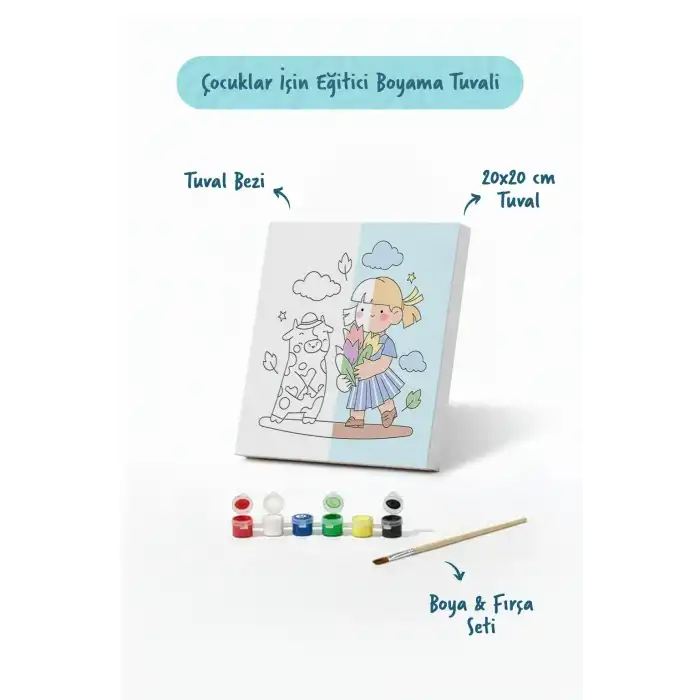 Çiçek Buketi Boyama Tuvali – Şövalesiz Boya Seti 20x20