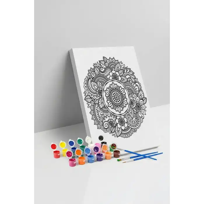 Çiçek Desenli Mandala Tuval Boyama Seti 40x50 cm