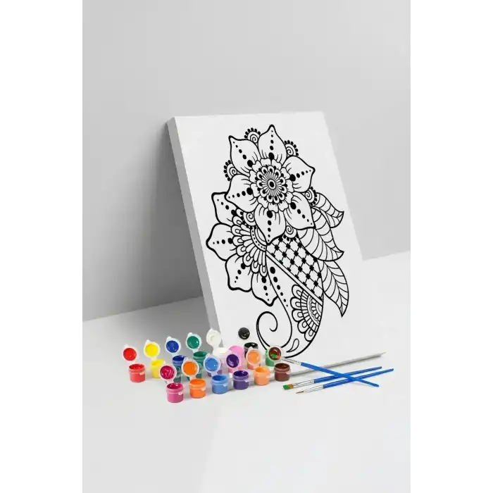 Çiçek Desenli Mandala Tuval Boyama Seti 40x50 cm