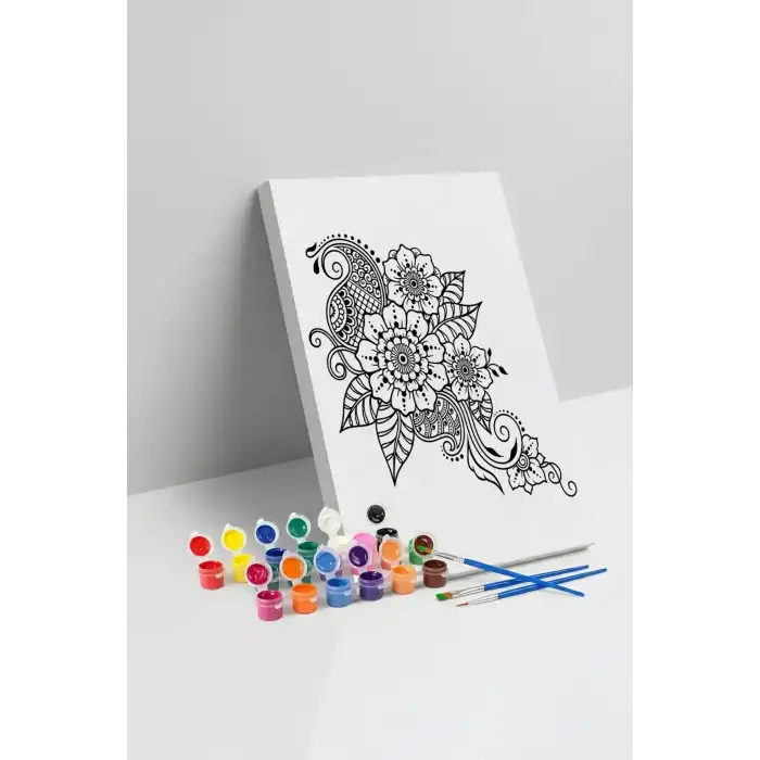 Çiçek Desenli Mandala Tuval Boyama Seti 40x50 cm