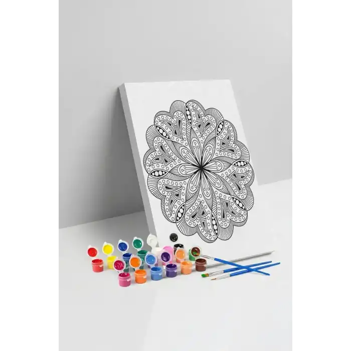 Çiçek Desenli Mandala Tuval Boyama Seti 40x50 cm
