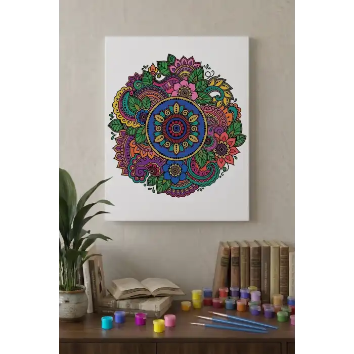Çiçek Desenli Mandala Tuval Boyama Seti 40x50 cm