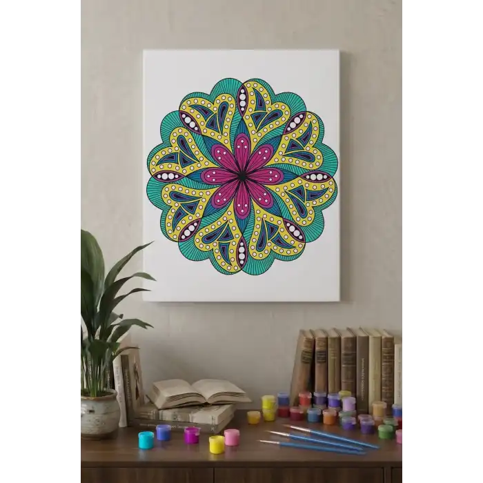 Çiçek Desenli Mandala Tuval Boyama Seti 40x50 cm