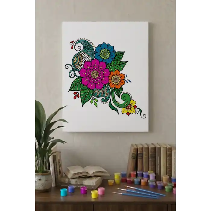 Çiçek Desenli Mandala Tuval Boyama Seti 40x50 cm