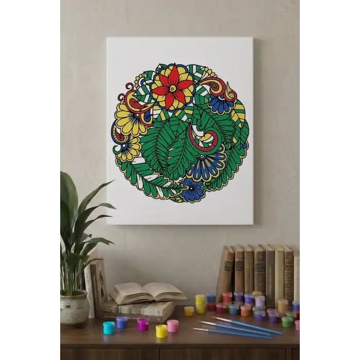 Çiçek Desenli Mandala Tuval Boyama Seti 40x50 cm