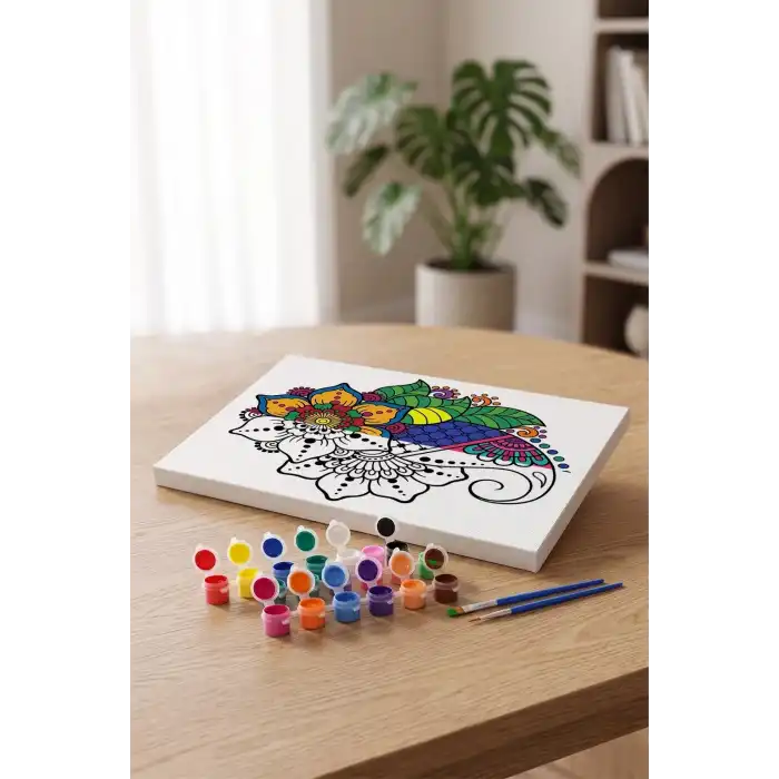 Çiçek Desenli Mandala Tuval Boyama Seti 40x50 cm