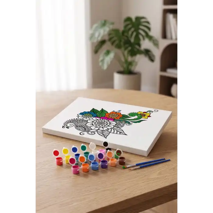 Çiçek Desenli Mandala Tuval Boyama Seti 40x50 cm