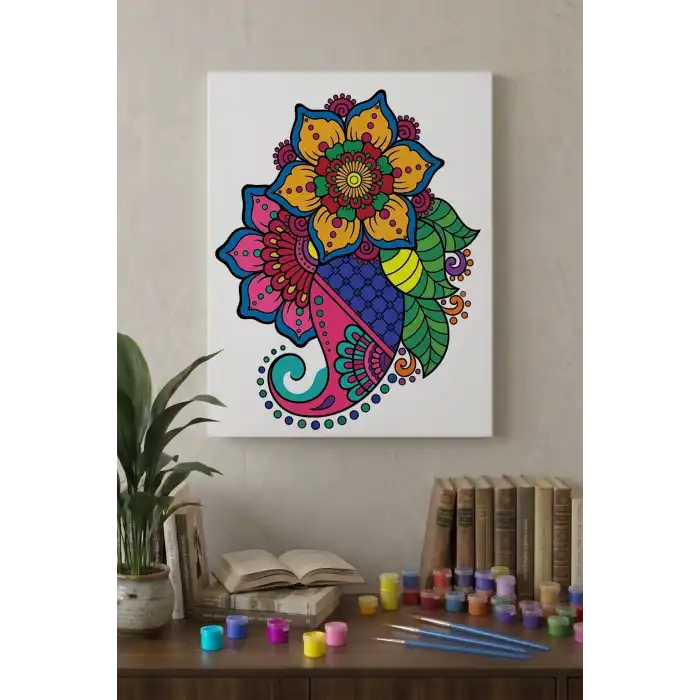 Çiçek Desenli Mandala Tuval Boyama Seti 40x50 cm