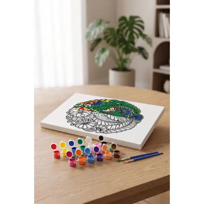 Çiçek Desenli Mandala Tuval Boyama Seti 40x50 cm