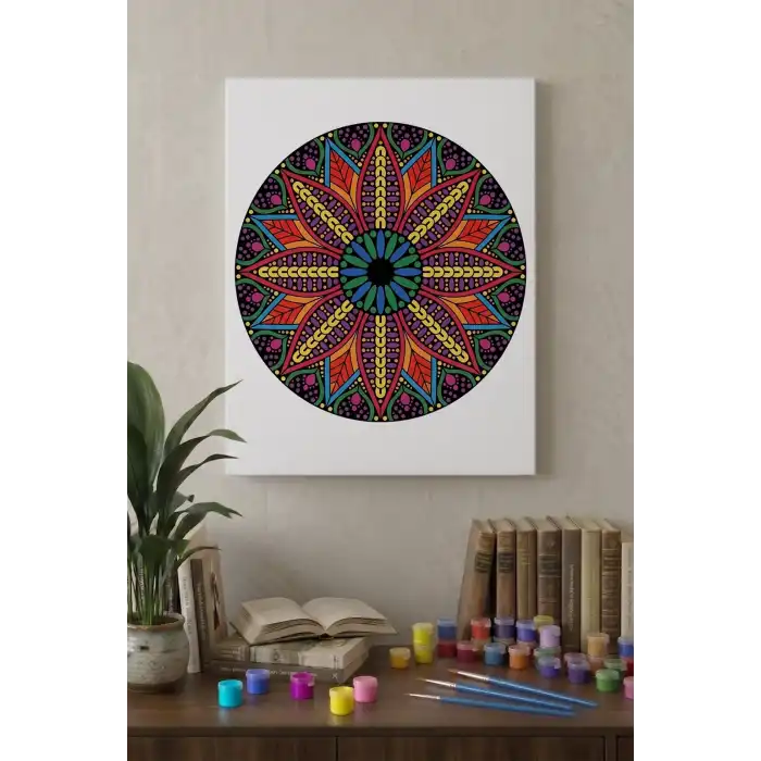 Çiçek Motifli Mandala Tuval Boyama Seti 40x50 cm