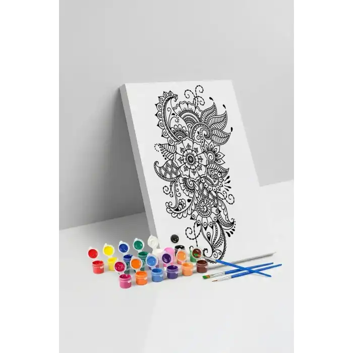 Çiçek Şal Desenli Mandala Tuval Boyama Seti 40x50 cm