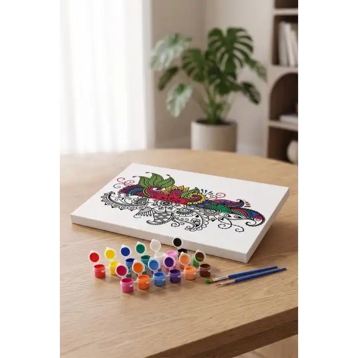 Çiçek Şal Desenli Mandala Tuval Boyama Seti 40x50 cm