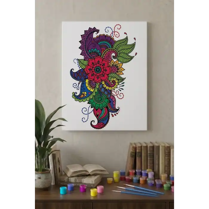 Çiçek Şal Desenli Mandala Tuval Boyama Seti 40x50 cm