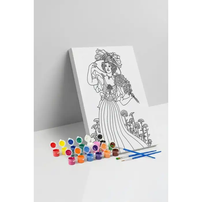Çiçekli Kadın Desenli Mandala Tuval Boyama Seti 40x50 cm
