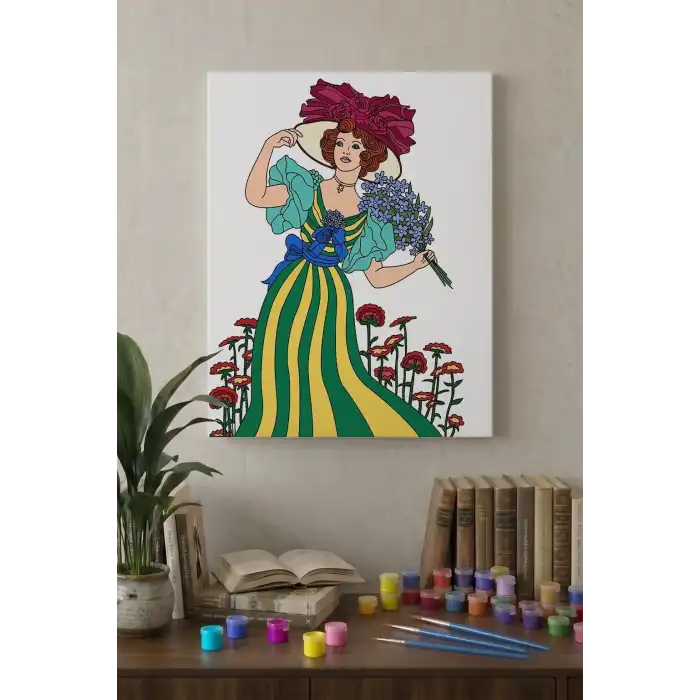 Çiçekli Kadın Desenli Mandala Tuval Boyama Seti 40x50 cm