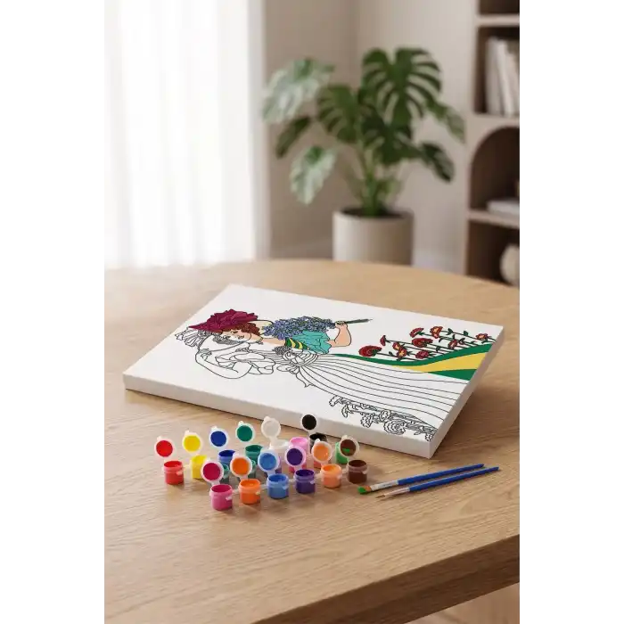 Çiçekli Kadın Desenli Mandala Tuval Boyama Seti 40x50 cm