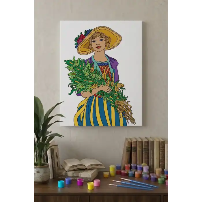 Çiçekli Kadın Desenli Mandala Tuval Boyama Seti 40x50 cm