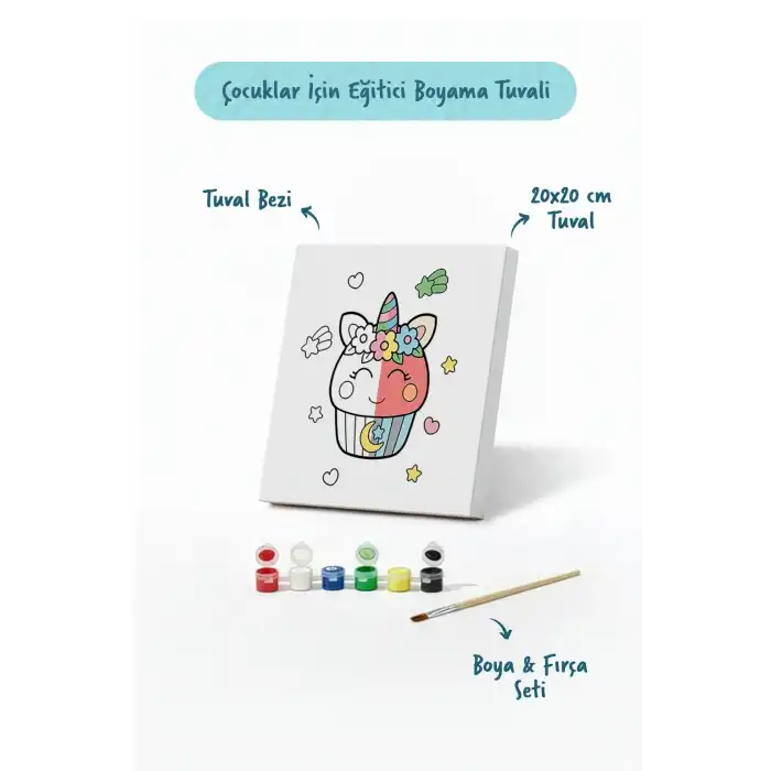 Çiçekli Unicorn Boyama Tuvali – Şövalesiz Boya Seti 20x20