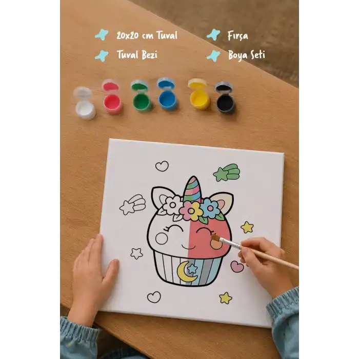 Çiçekli Unicorn Boyama Tuvali – Şövalesiz Boya Seti 20x20
