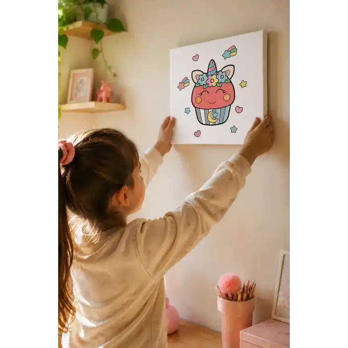 Çiçekli Unicorn Boyama Tuvali – Şövalesiz Boya Seti 20x20