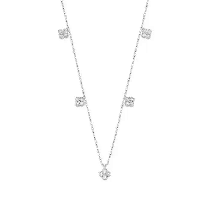 Classic Dangling Clover Diamond Pendant Necklace