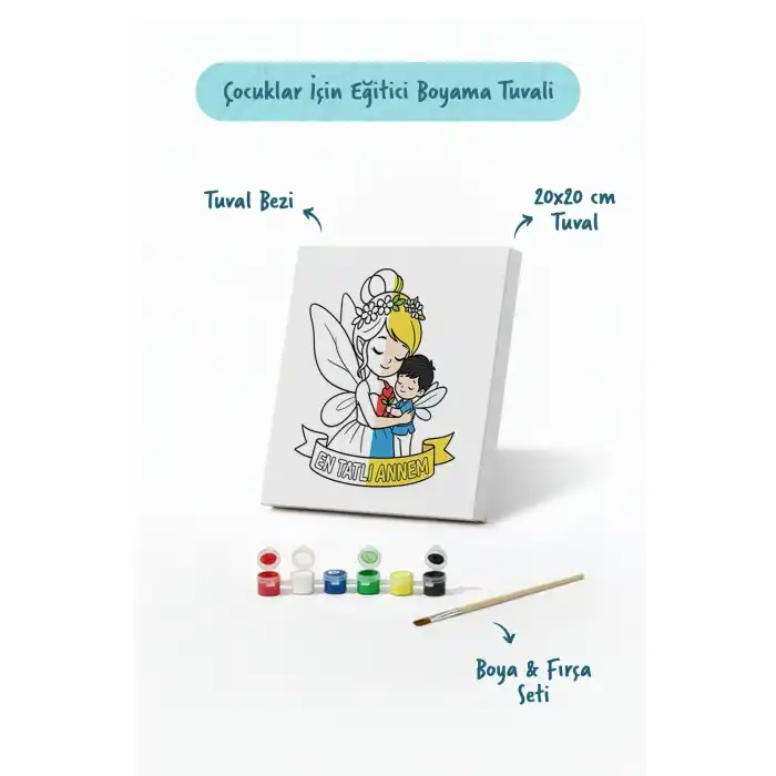 Çocuklar İçin Anneler Günü Boyama Tuvali – Şövalesiz Boya Seti 20x20 cm