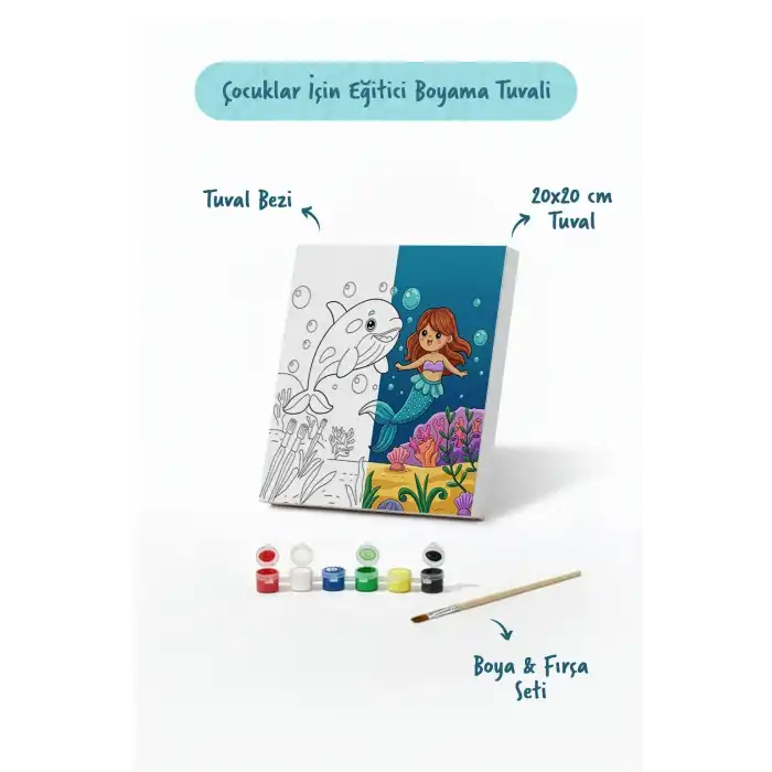 Çocuklar İçin Eğitici Boyama Seti Deniz Kızı ve Balina (Şövalesiz)