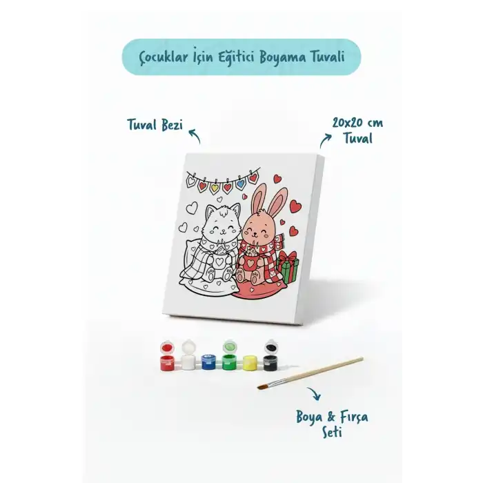 Çocuklar İçin Eğitici Boyama Seti Tavşan ve Kedicik (Şövalesiz)