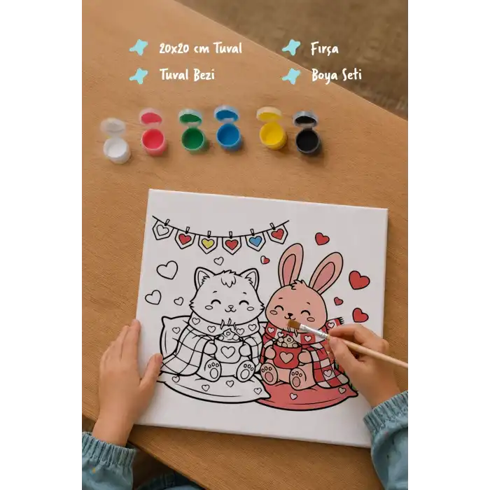 Çocuklar İçin Eğitici Boyama Seti Tavşan ve Kedicik (Şövalesiz)
