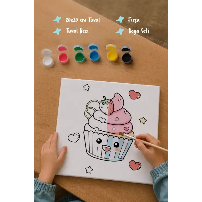 Cupcake Fil Boyama Tuvali – Şövalesiz Boya Seti 20x20