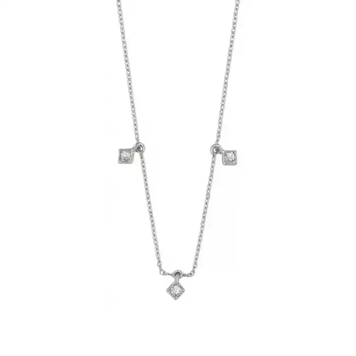 Dangling Three-Stone Diamond Pendant Necklace