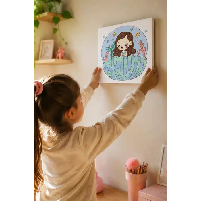 Deniz Kızı ve Midye Boyama Tuvali – Şövalesiz Boya Seti 20x20