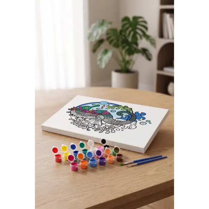 Denizatı Desenli Mandala Tuval Boyama Seti 40x50 cm
