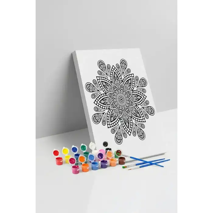 Detaylı Çiçek Mandala Tuval Boyama Seti 40x50 cm