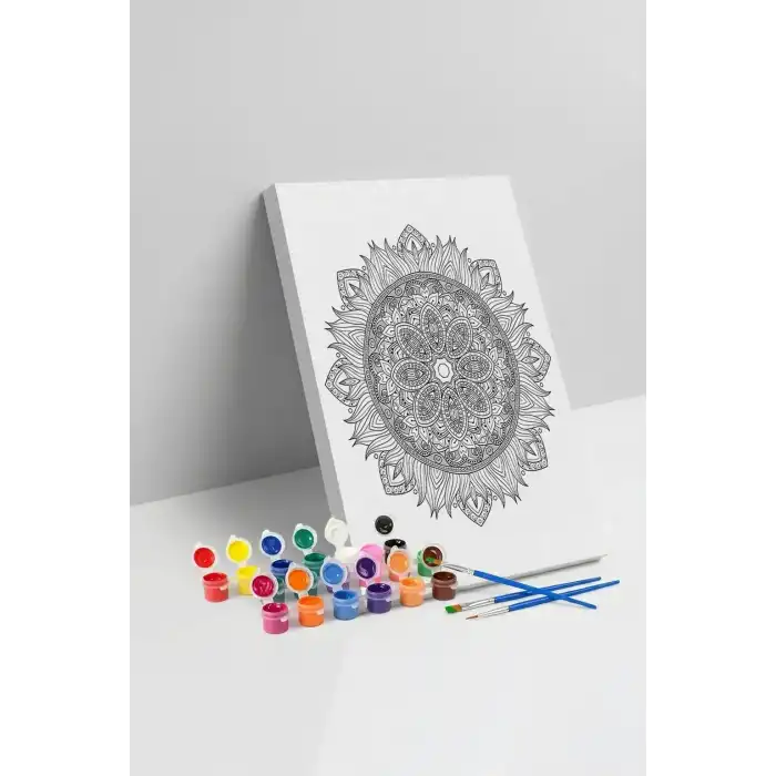 Detaylı Yuvarlak Mandala Tuval Boyama Seti 40x50 cm