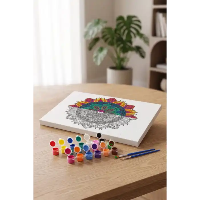 Detaylı Yuvarlak Mandala Tuval Boyama Seti 40x50 cm